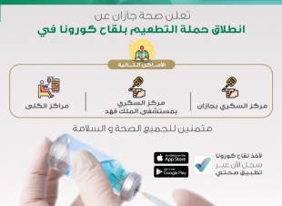 صحة جازان تُعلن انطلاق حملة التطعيم بلقاح كورونا في ثلاث مراكز بالمنطقة