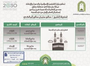 الشؤون الإسلامية بجازان تواصل تنيفذ محاضراتها لاستقبال عشر ذي الحجة 