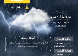 المركز الوطني للأرصاد: أمطار على منطقة عسير